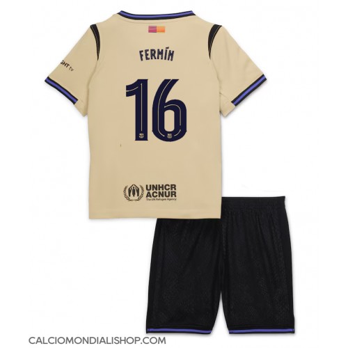 Maglie da calcio Barcelona Fermin Lopez #16 Seconda Maglia Bambino 2025-26 Manica Corta (+ Pantaloni corti)